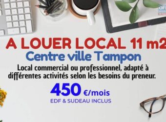 À louer un local professionnel ou commercial d’environ 11 m2 situé en centre-ville du Tampon Réunion